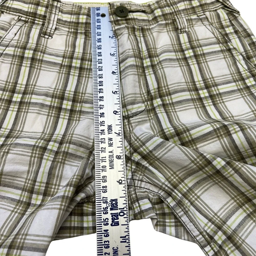 Old Navy Boy's Knee Length Green Plaid Bermuda Shorts Adjustable Waist‎ Sz 8